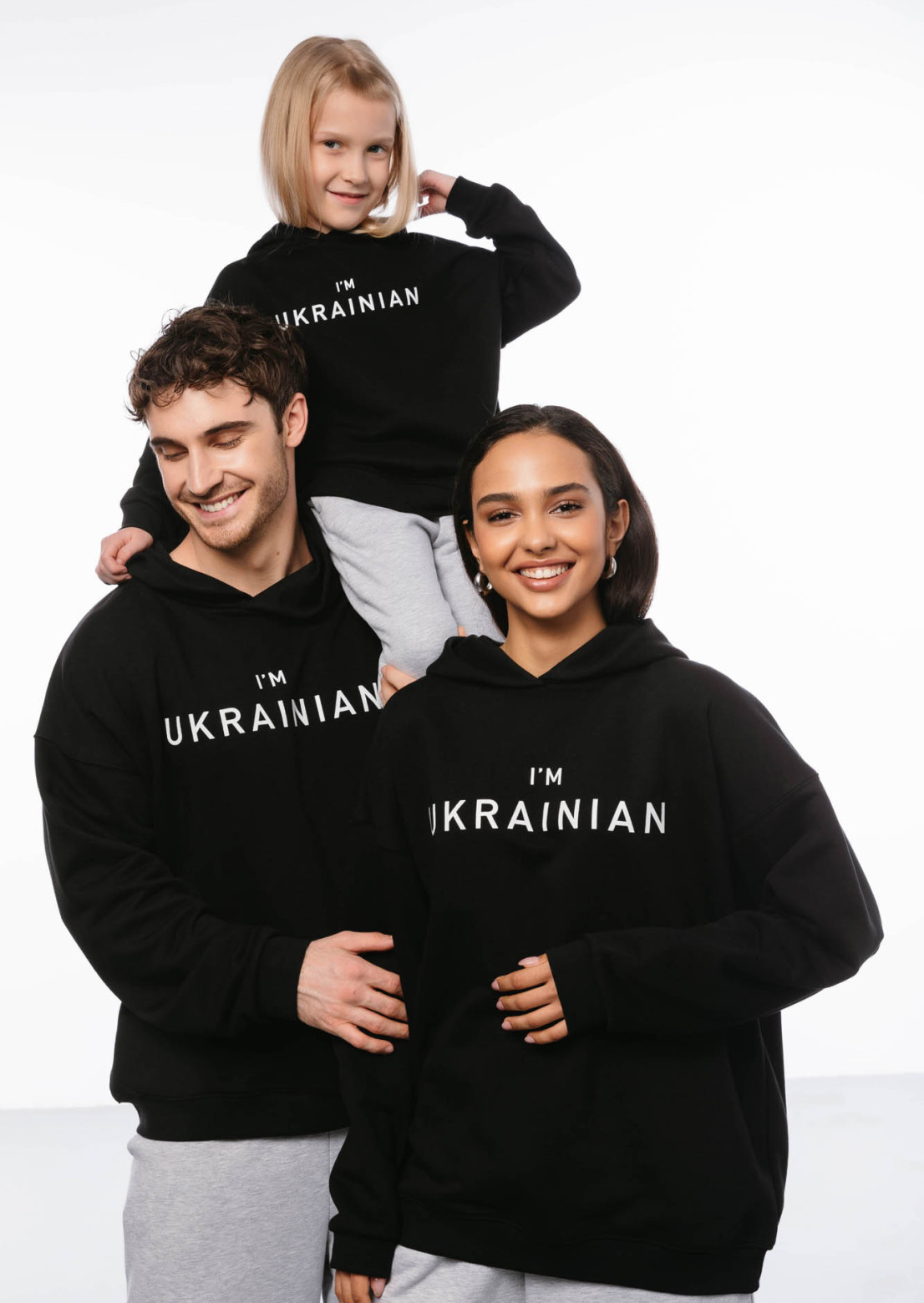 Dark night color kids three-thread hoodie with print "I'm Ukrainian"